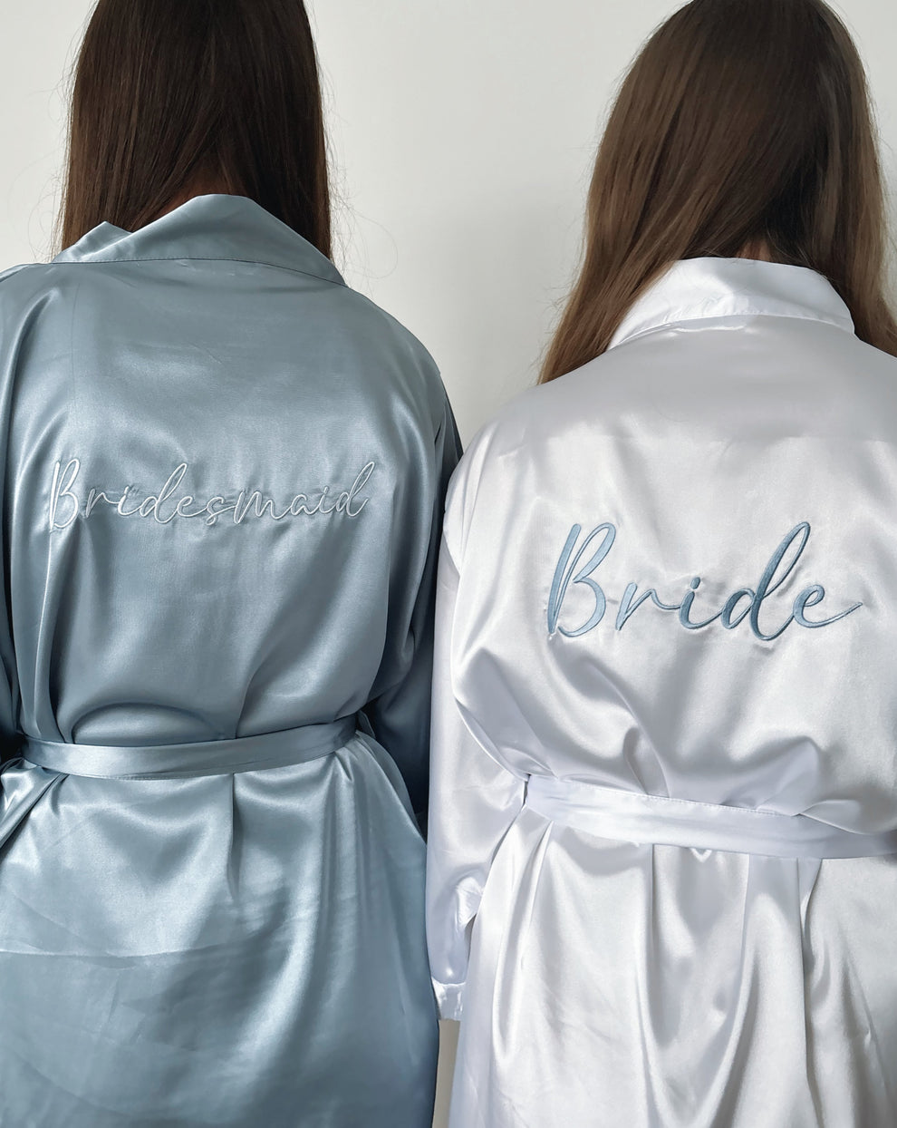 Personalised Embroidered Satin Robe - Dusty Blue – AMAE BRIDAL