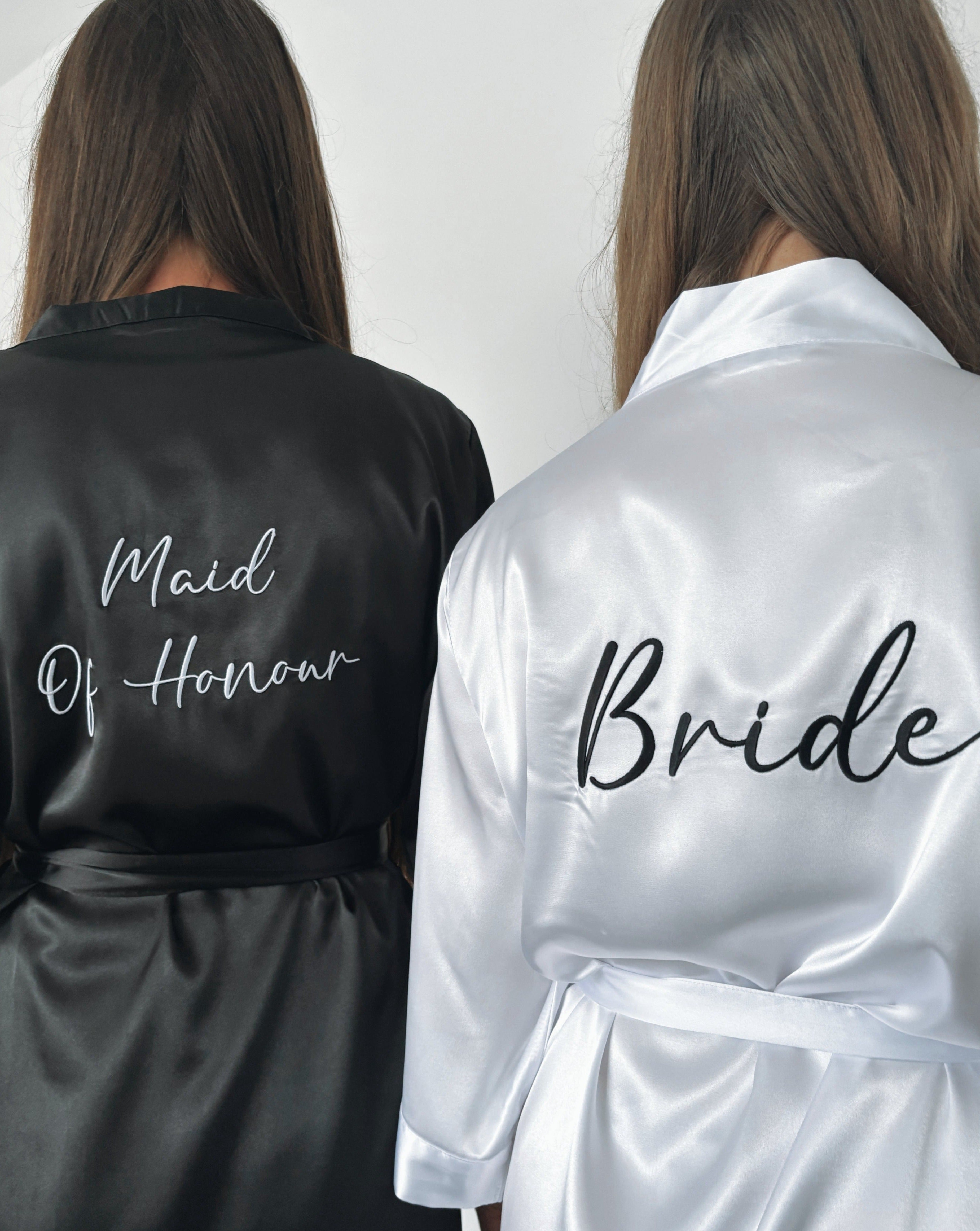 Engraved Robe Personalised Embroidered Satin Robe - Black – AMAE BRIDAL