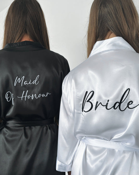 Personalised Embroidered Satin Robe - Black