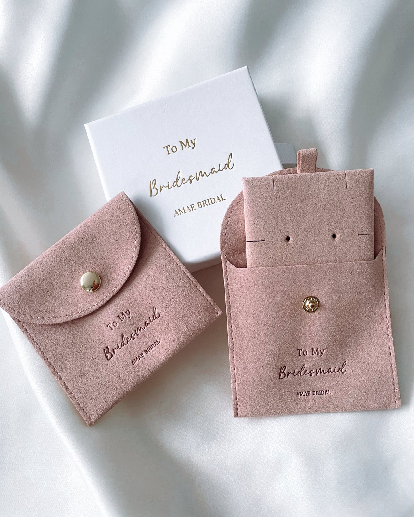 Pink Personalised Bridal Party Jewellery Pouch and Back