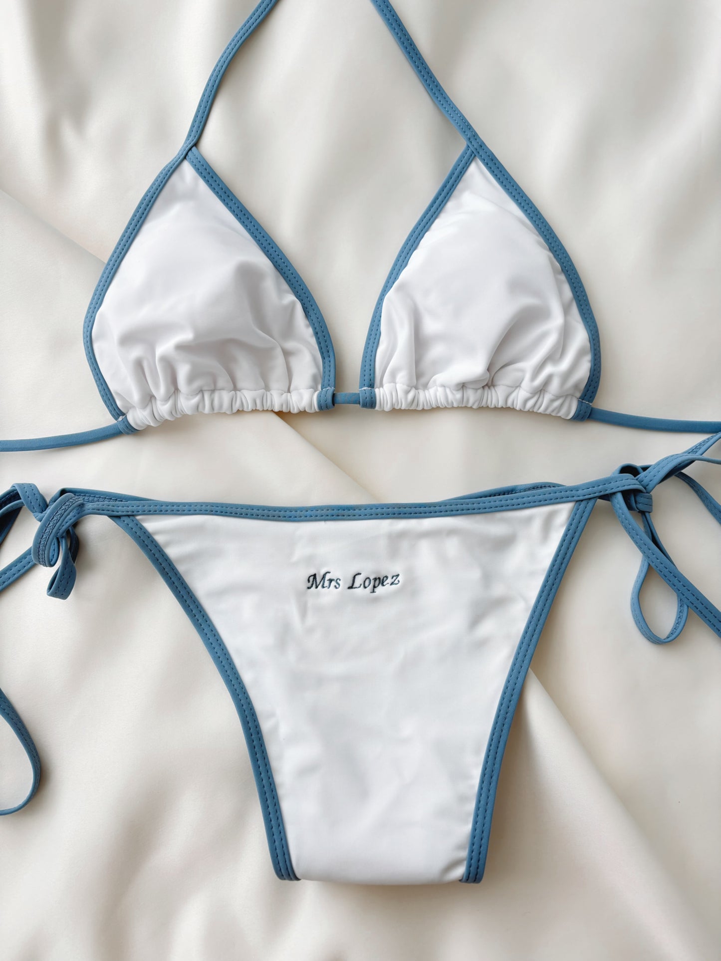 Personalised Embroidered Bikini - White & Blue