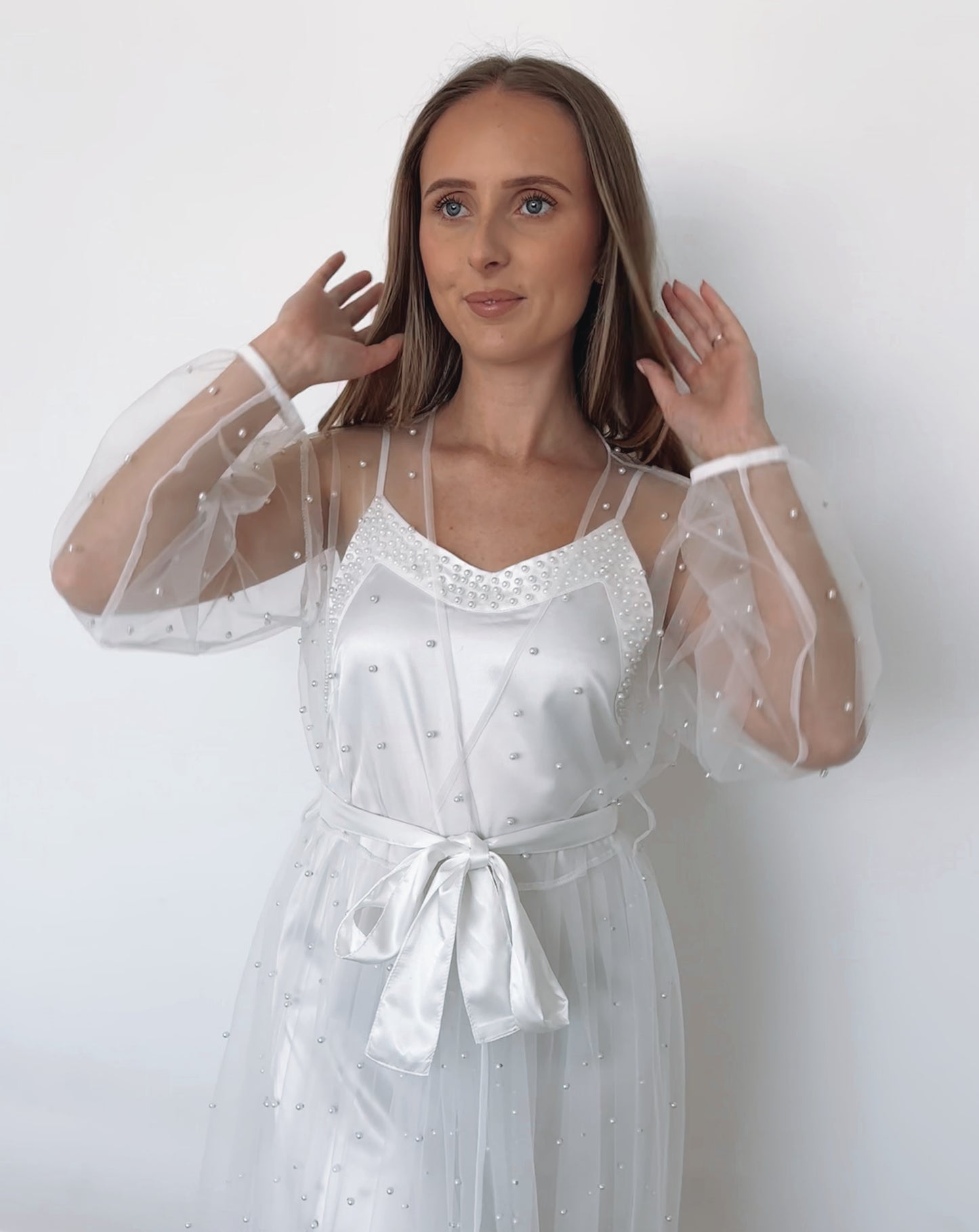 White Pearl Mesh Maxi Robe