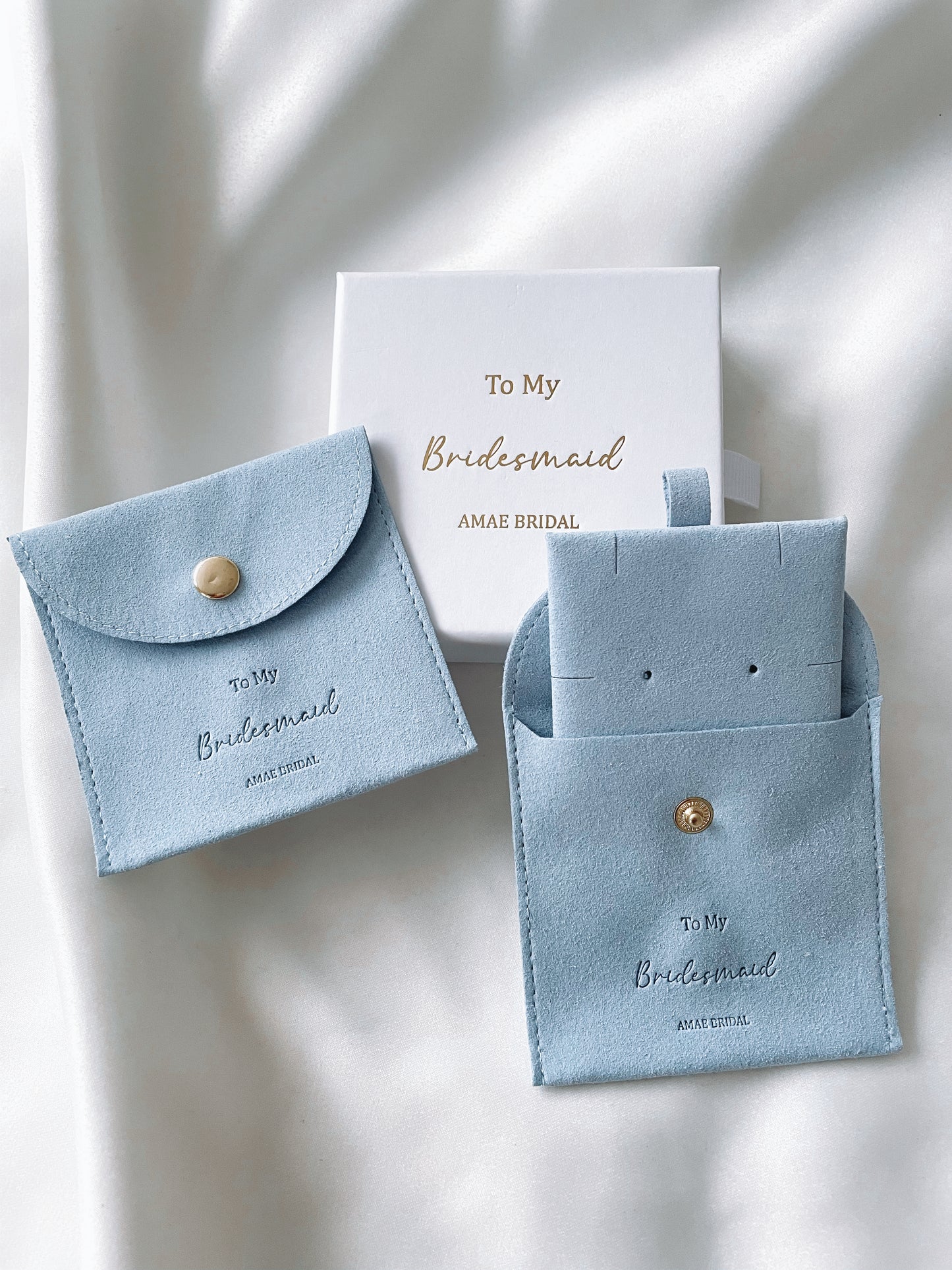 Blue Personalised Bridal Party Jewellery Pouch and Back