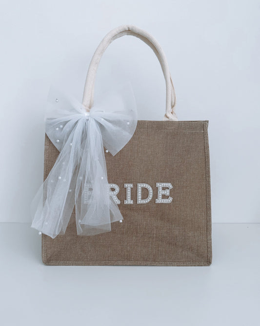 Bride Beach Bag With Pearl Bow