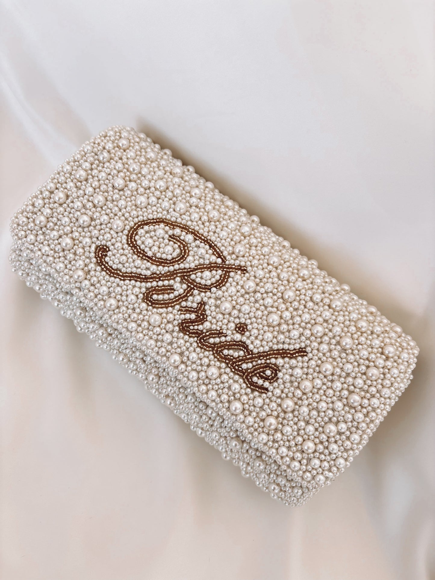 Personalised Pearl and Beaded Bridal Clutch Bag