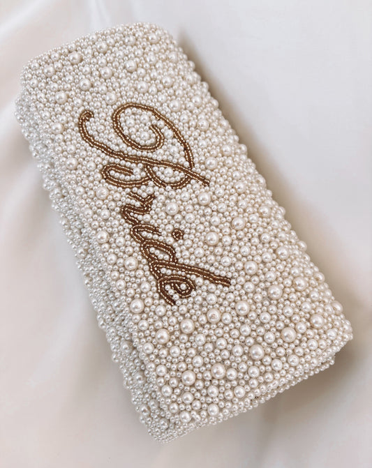 Personalised Pearl and Beaded Bridal Clutch Bag