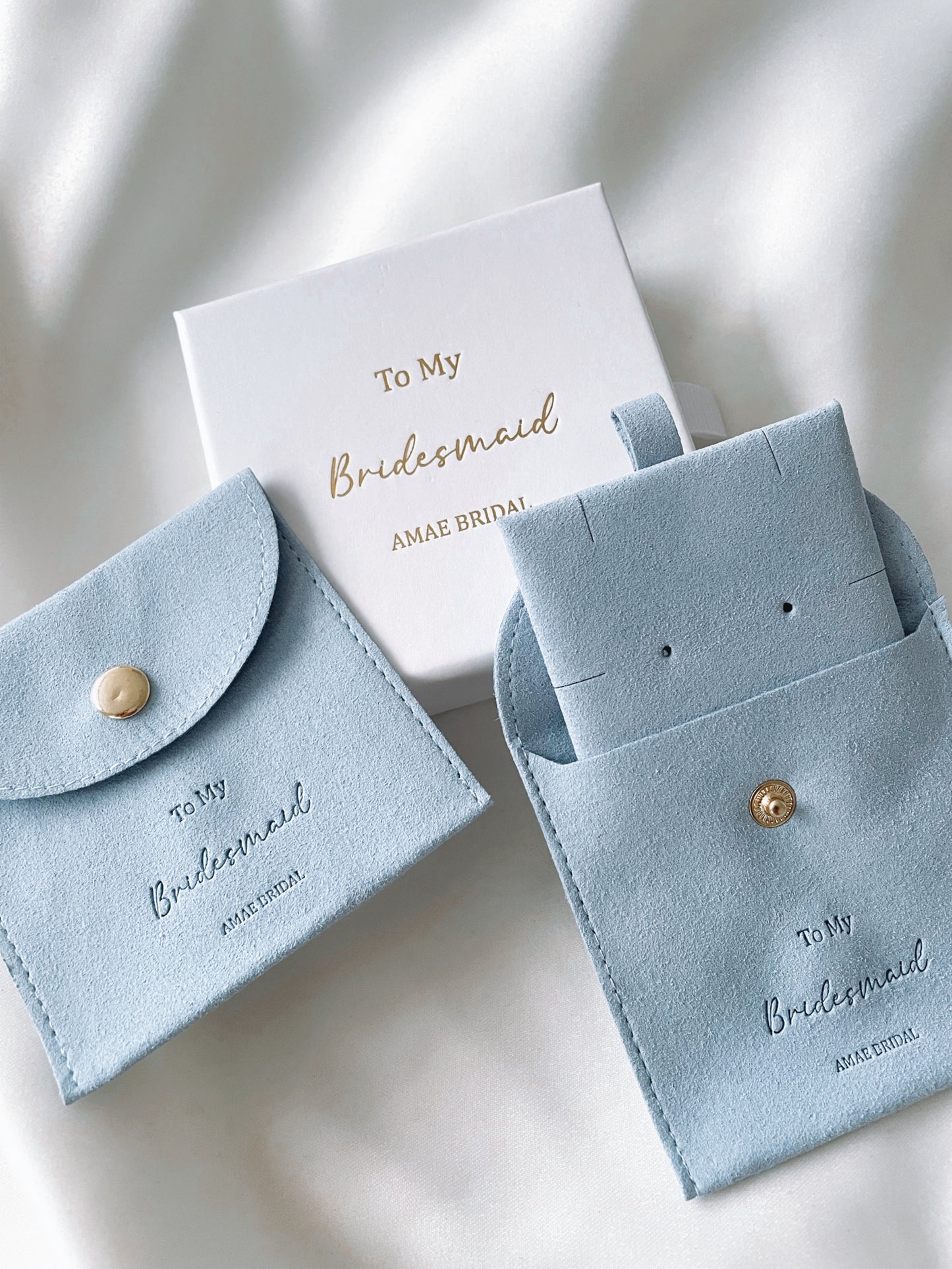 Blue Personalised Bridal Party Jewellery Pouch and Back