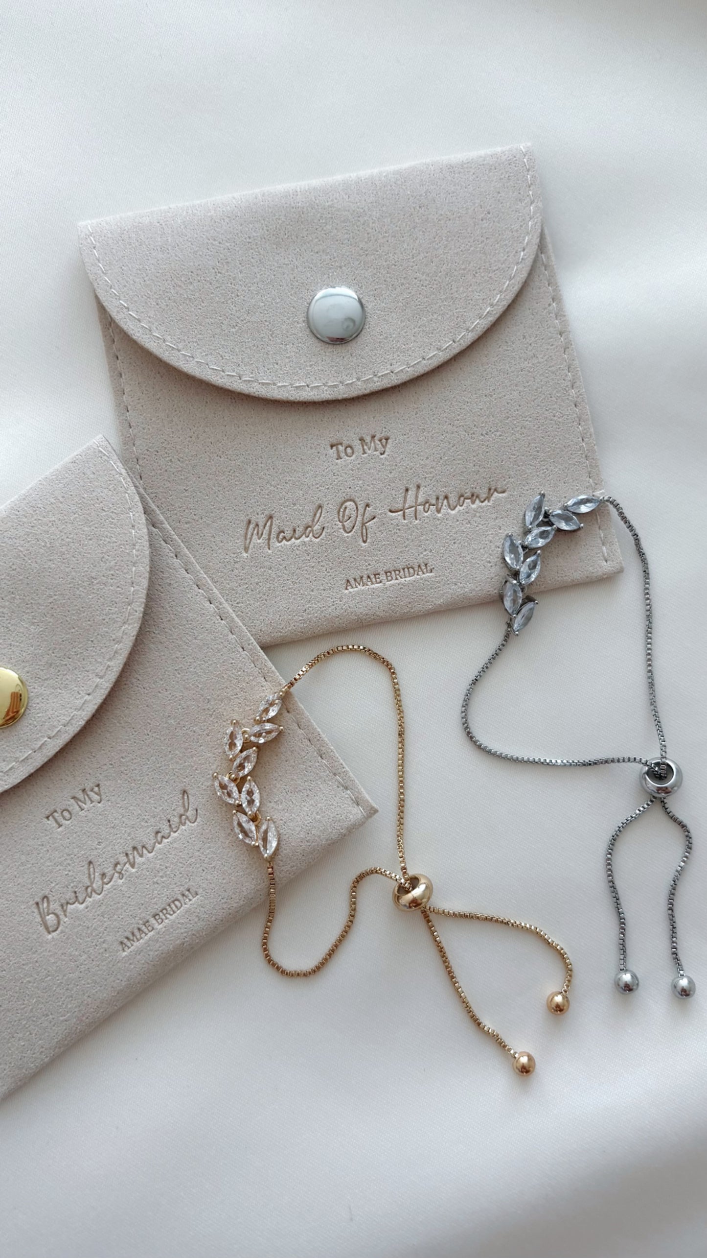 Bridesmaid Diamanté Leaf Bracelet & Pouch
