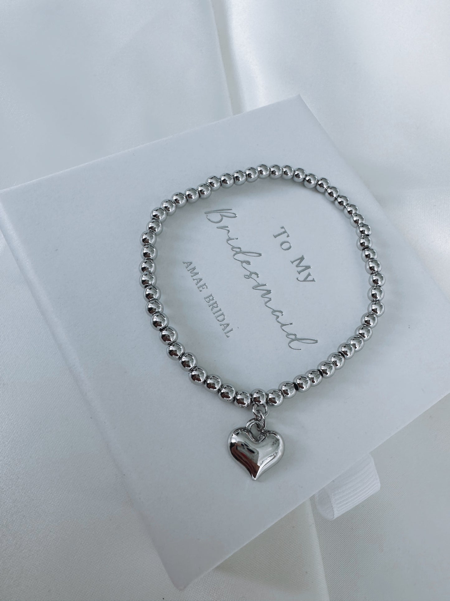 Silver Beaded Heart Bracelet - Bridesmaid Bracelet