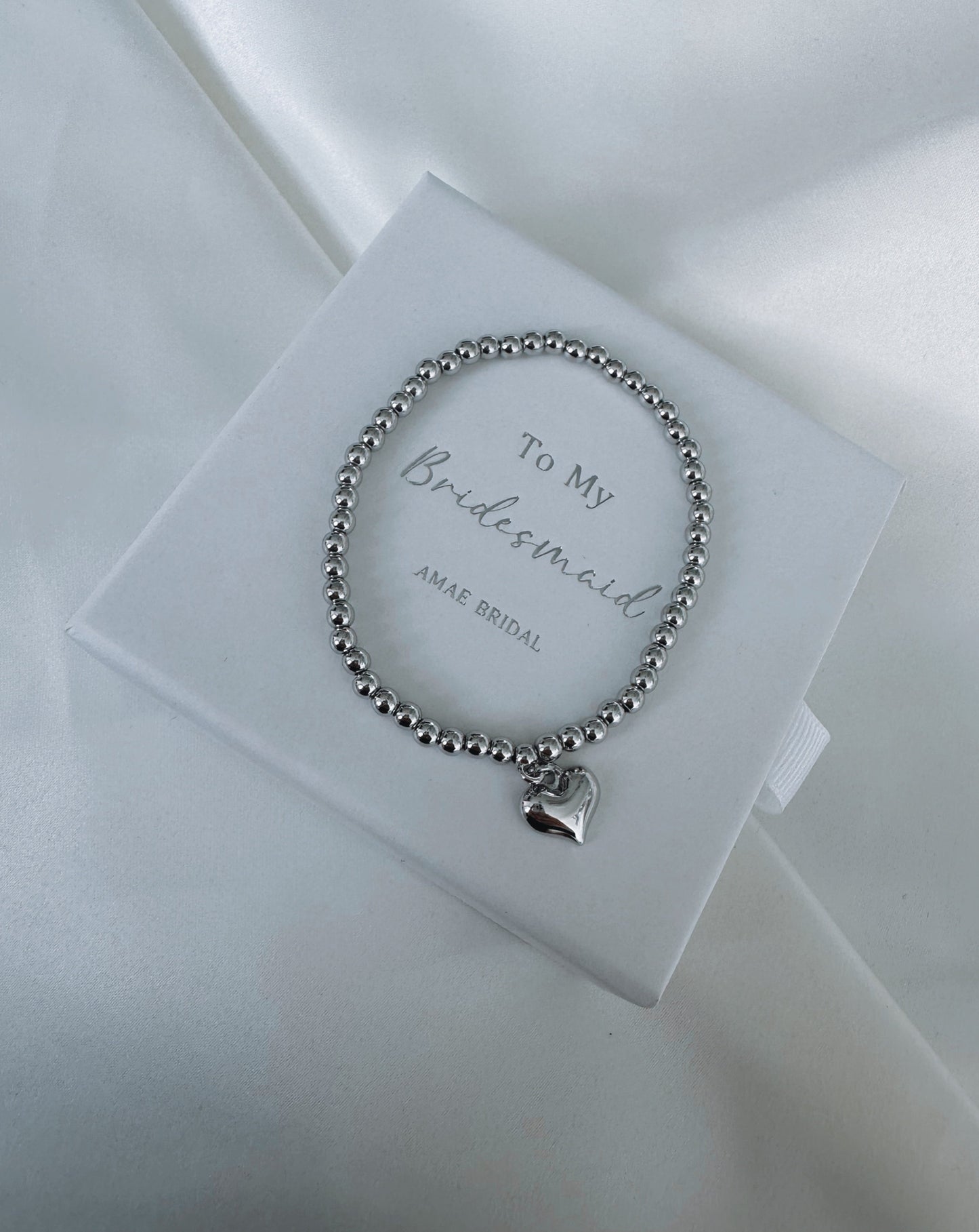 Silver Beaded Heart Bracelet - Bridesmaid Bracelet