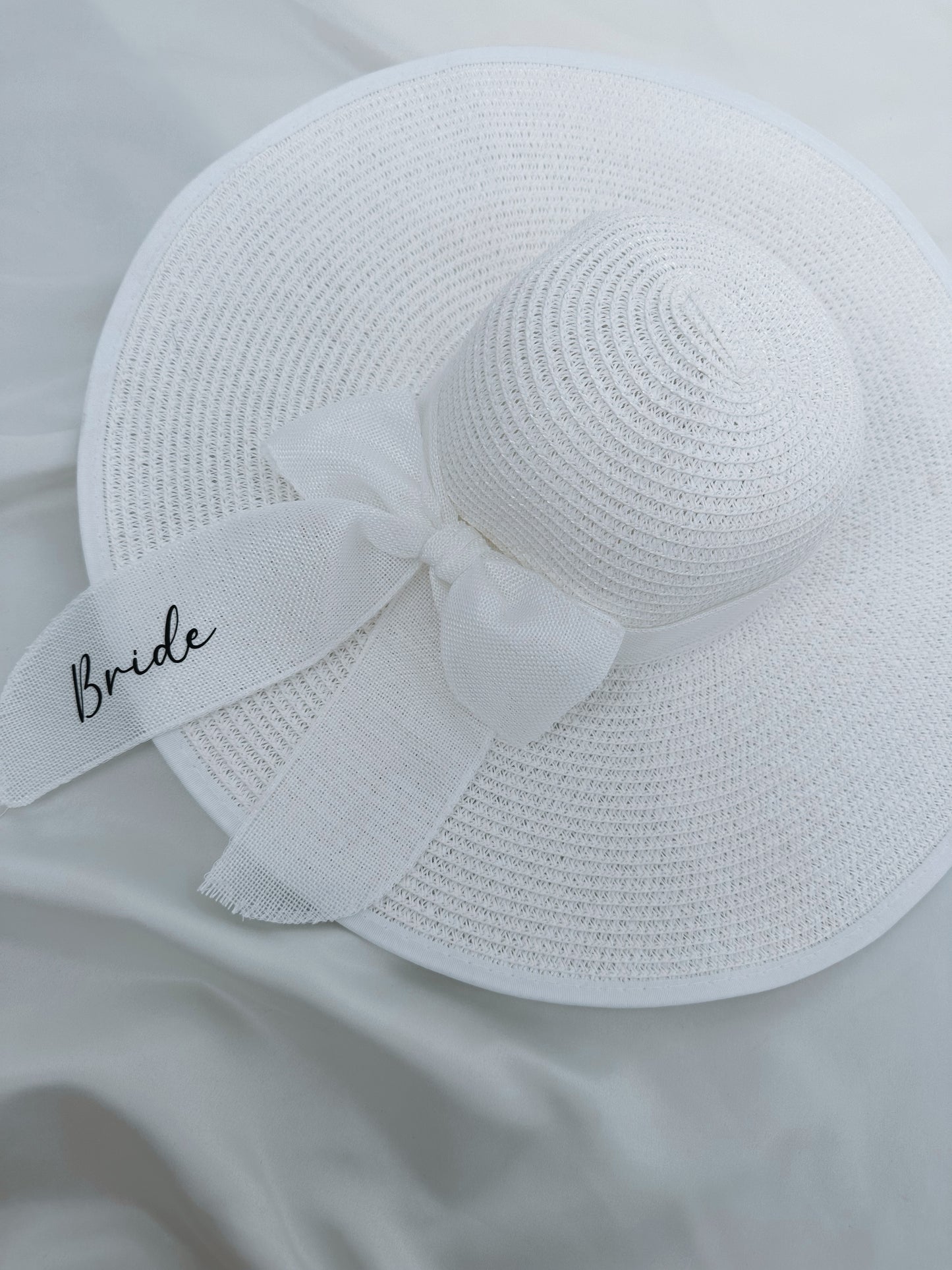 White Personalised Straw Floppy Beach Hat