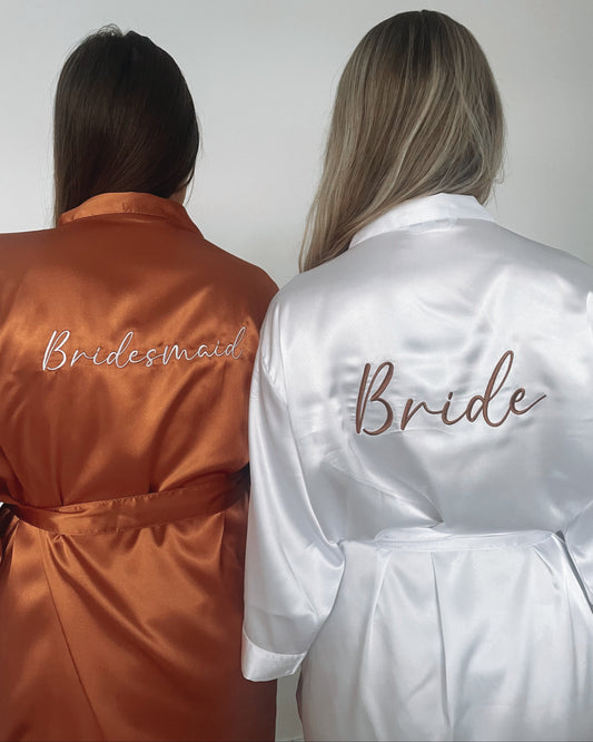 Personalised Embroidered Satin Robe - Rust