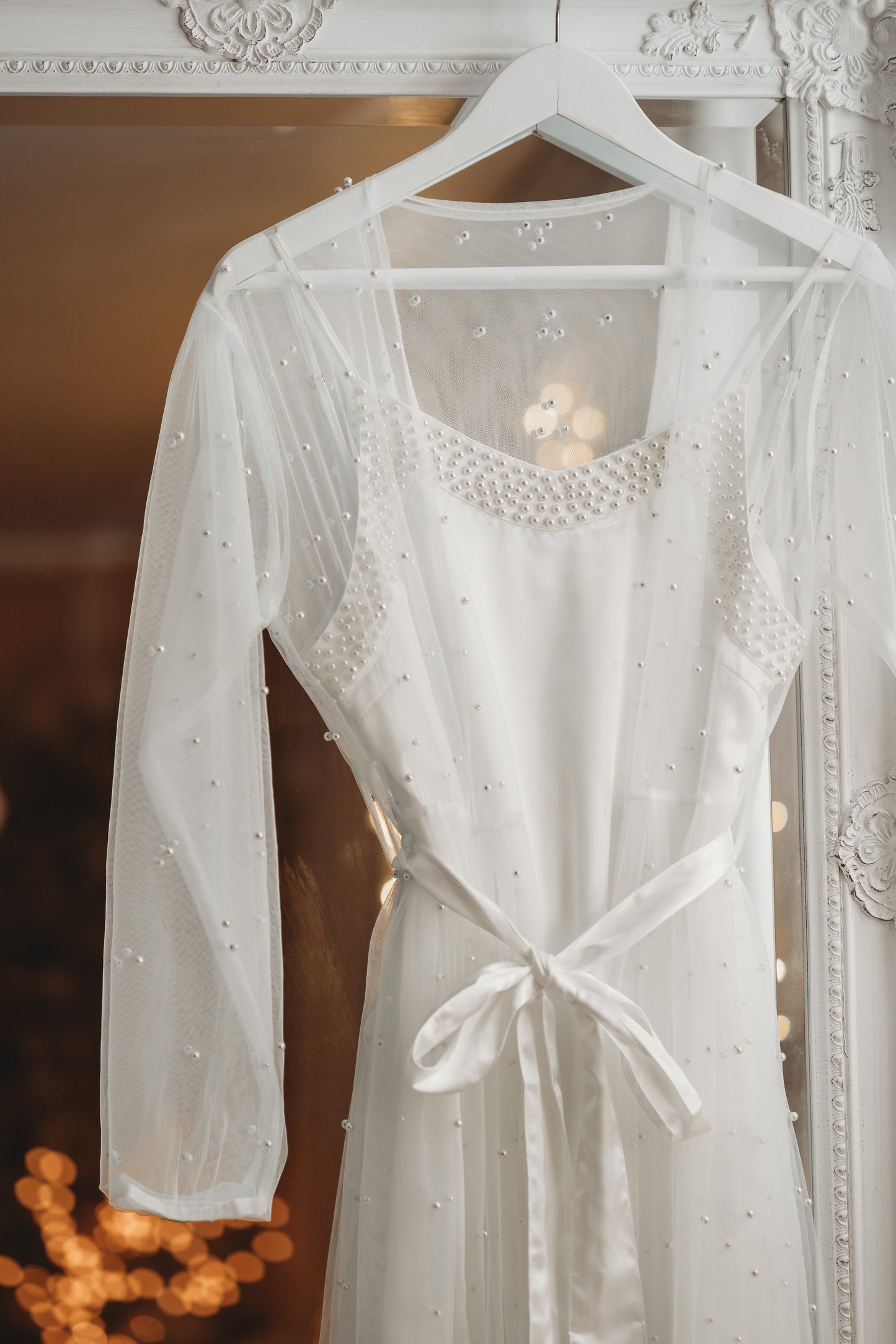 White Pearl Mesh Maxi Robe