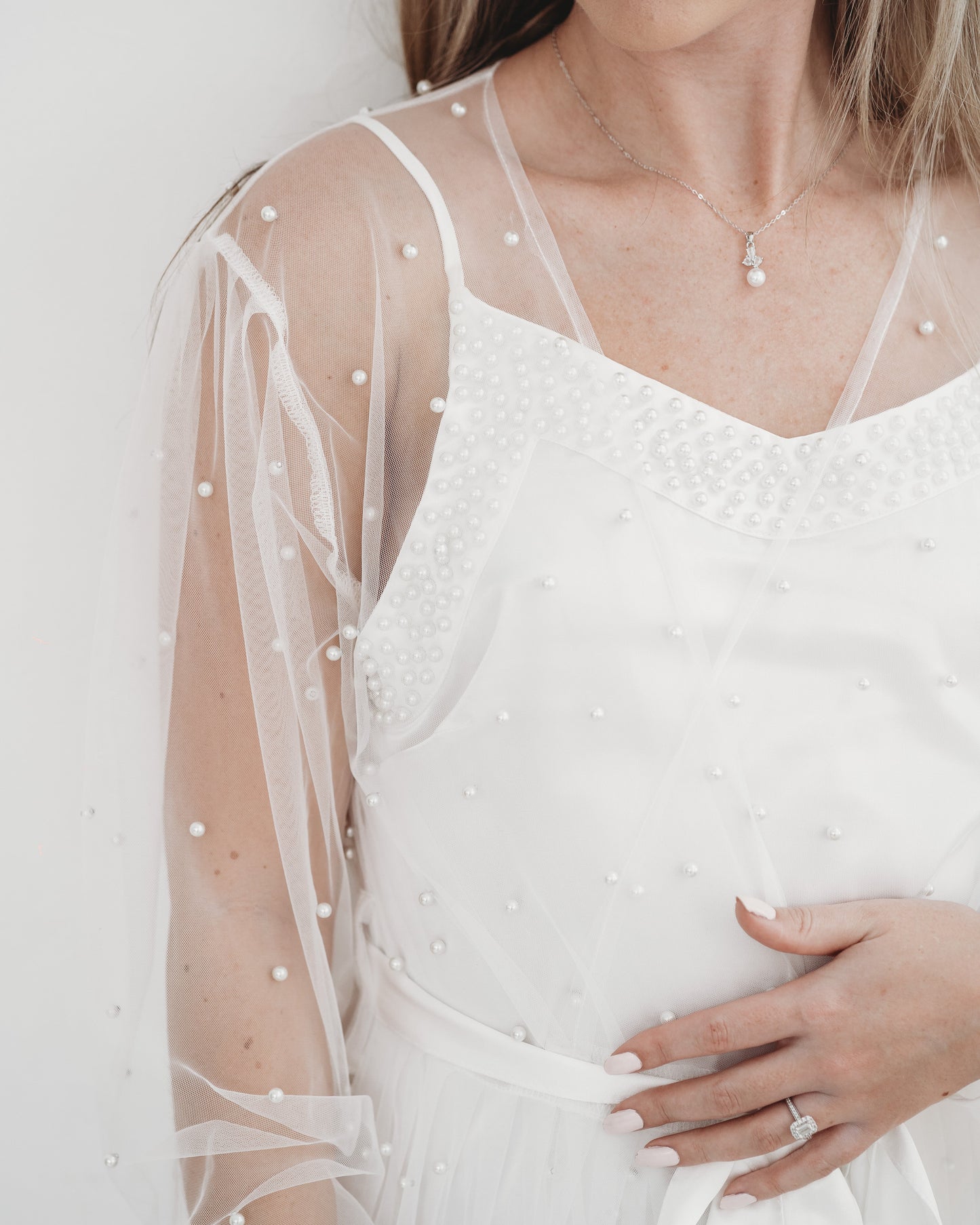 White Pearl Mesh Maxi Robe