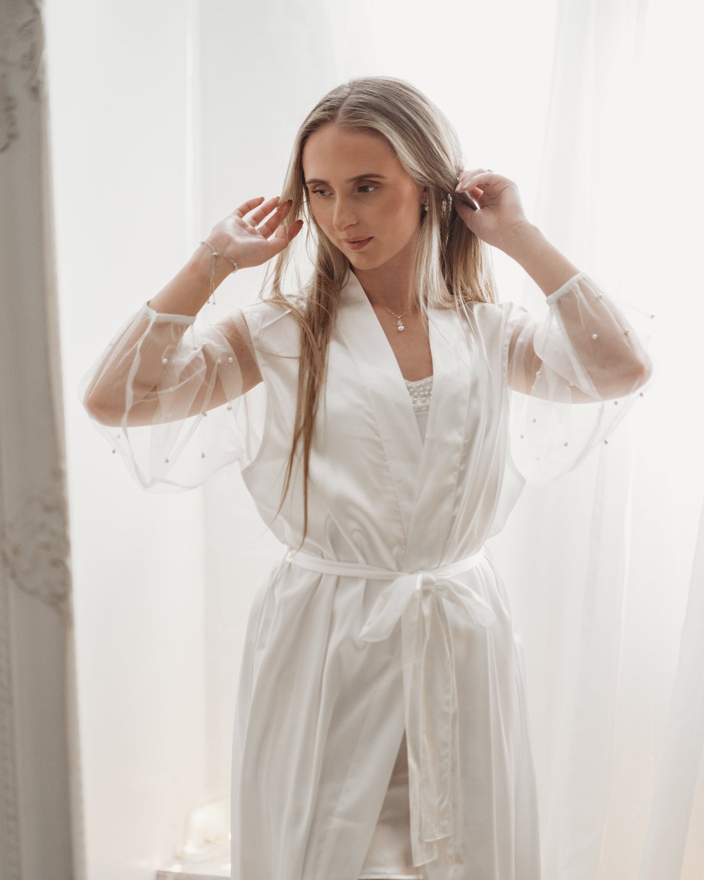 Pearl Sleeve Satin Bridal Robe