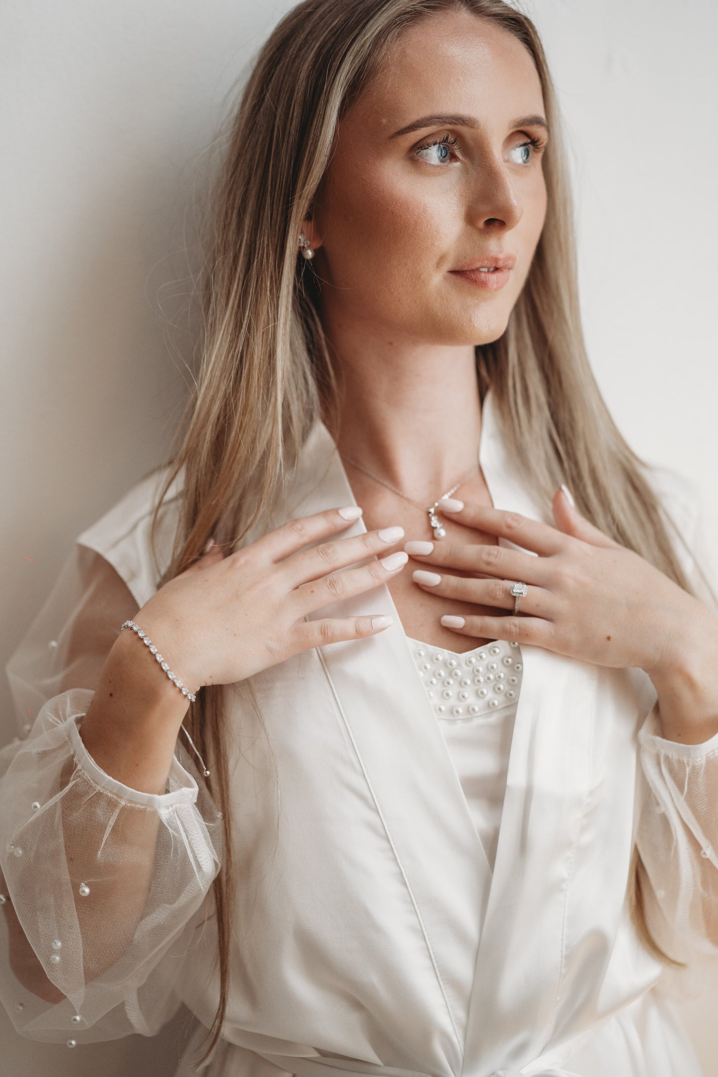 Pearl Sleeve Satin Bridal Robe