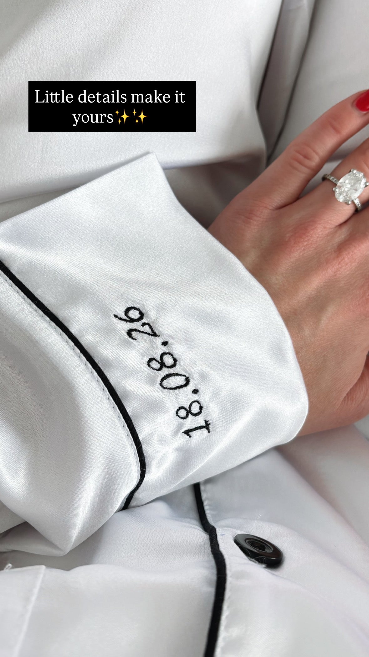 Embroidered Wedding Date White Satin Pjs