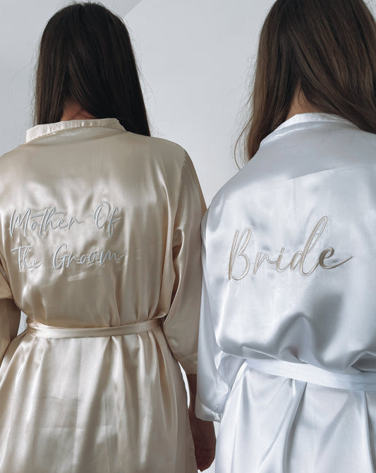 Personalised Embroidered Satin Robe - Champagne