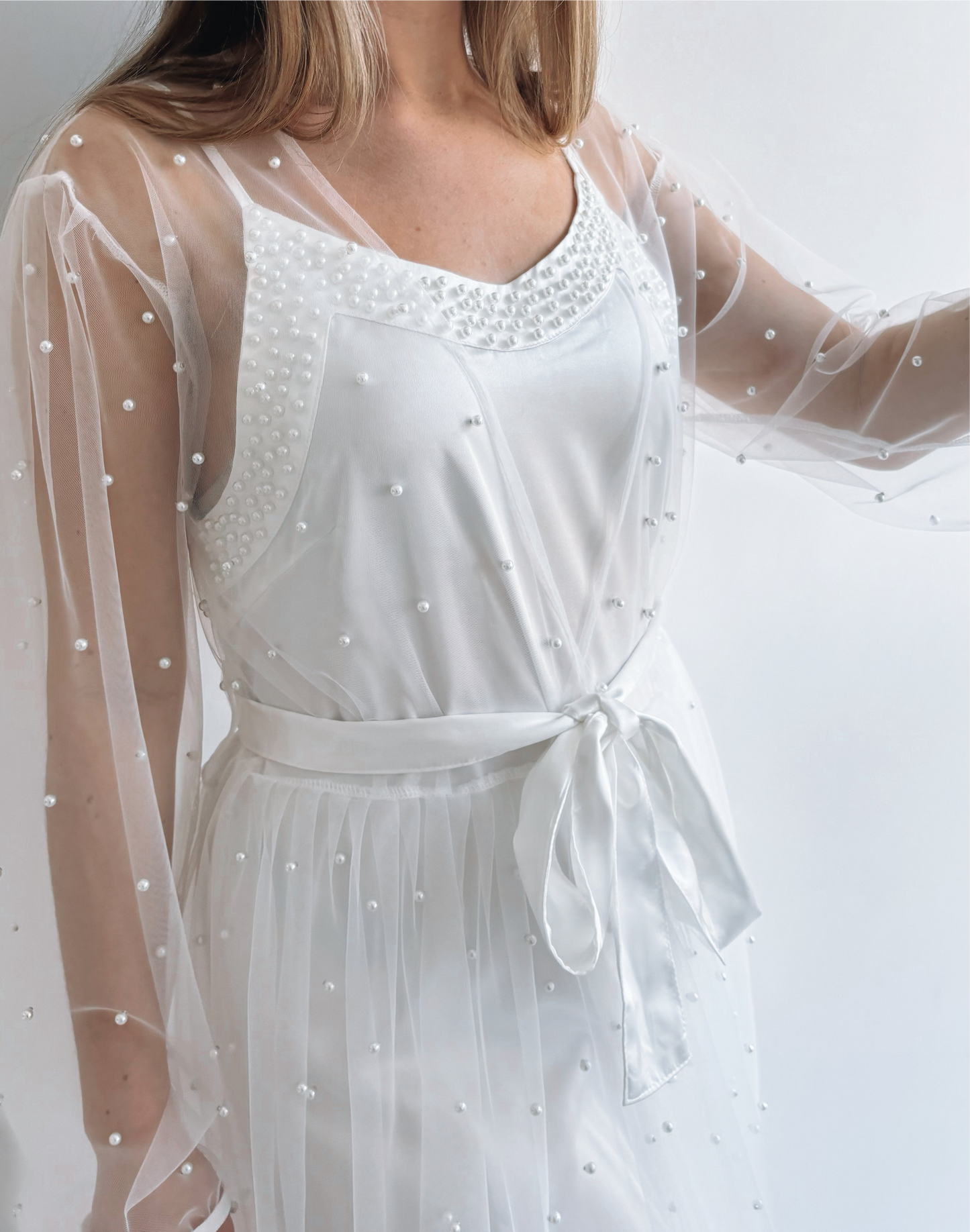 White Pearl Mesh Maxi Robe