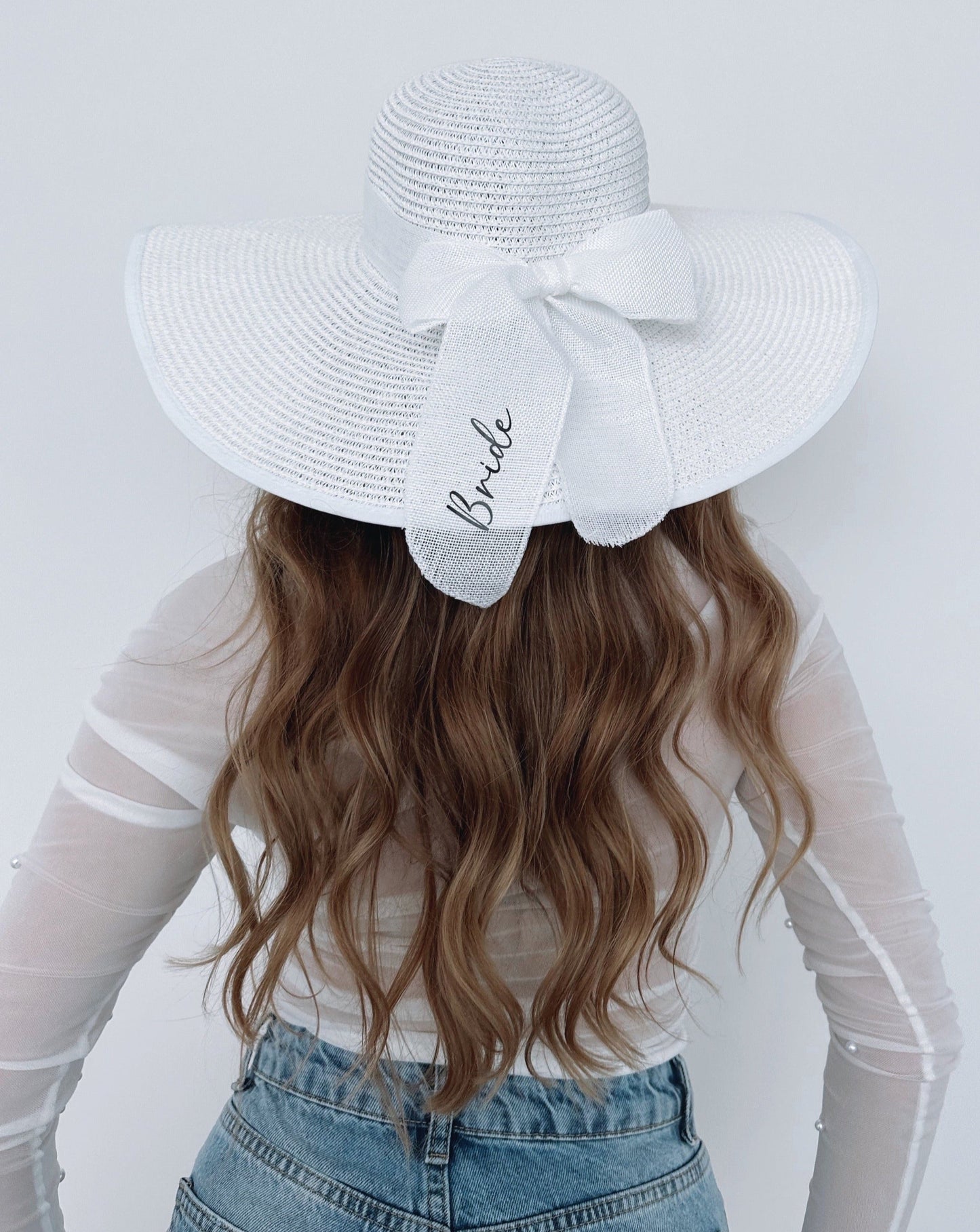 White Personalised Straw Floppy Beach Hat