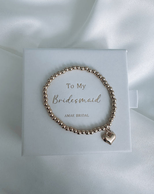 Gold Beaded Heart Bracelet - Bridesmaid Bracelet