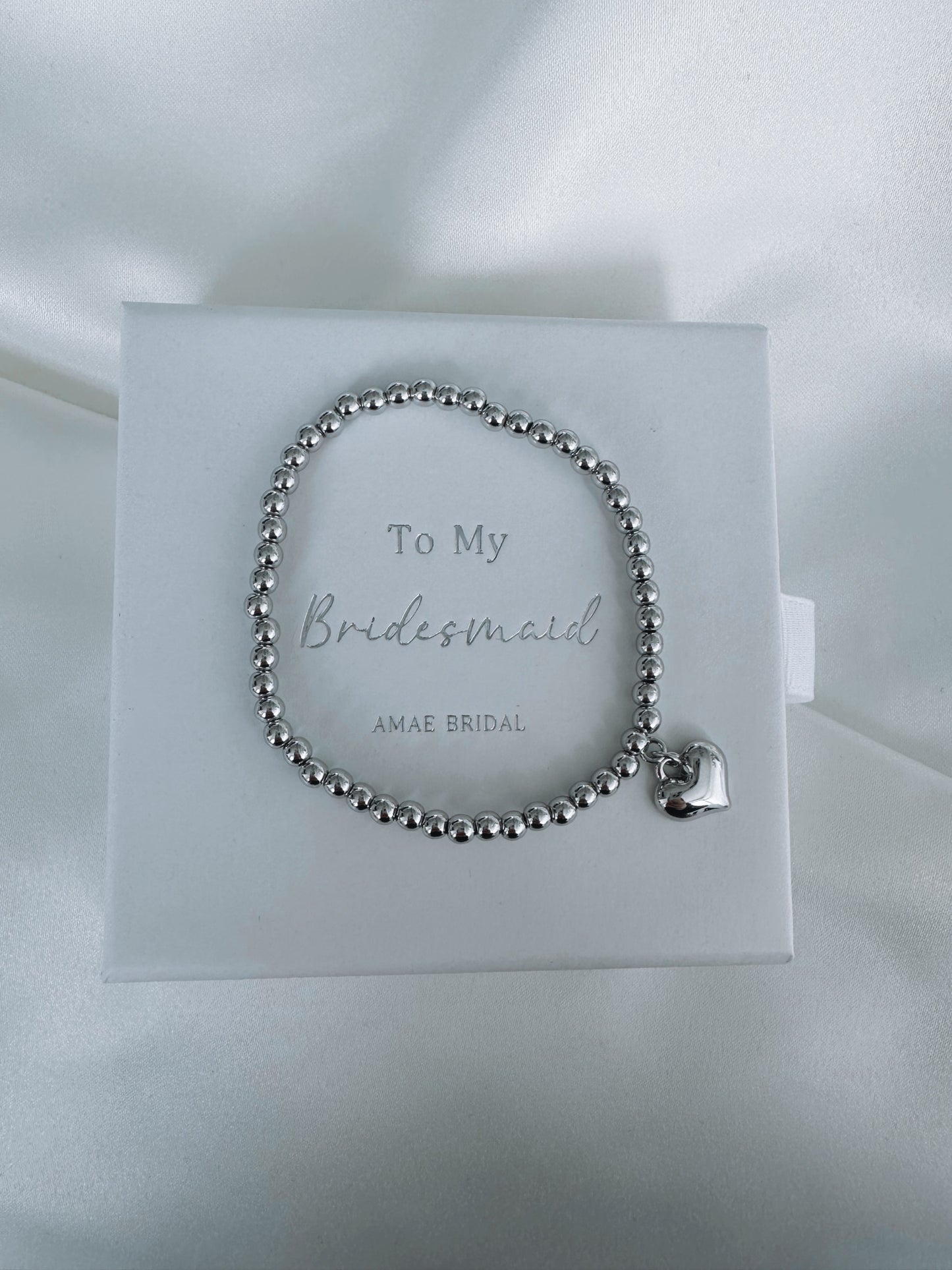 Silver Beaded Heart Bracelet - Bridesmaid Bracelet