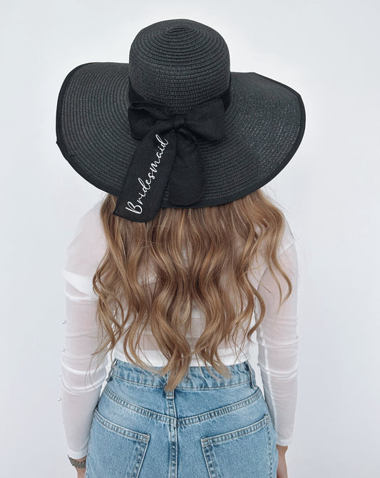 Black Personalised Straw Floppy Beach Hat