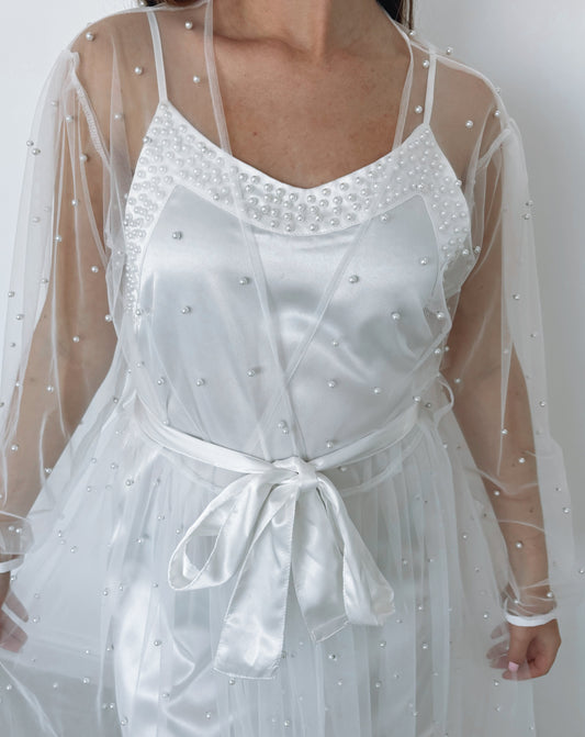 White Pearl Mesh Maxi Robe