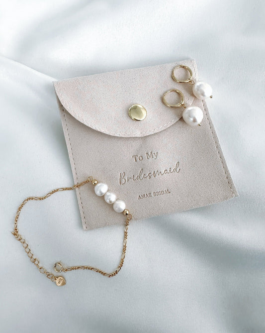 Sterling Silver Gold Pearl Bracelet and Earring Set