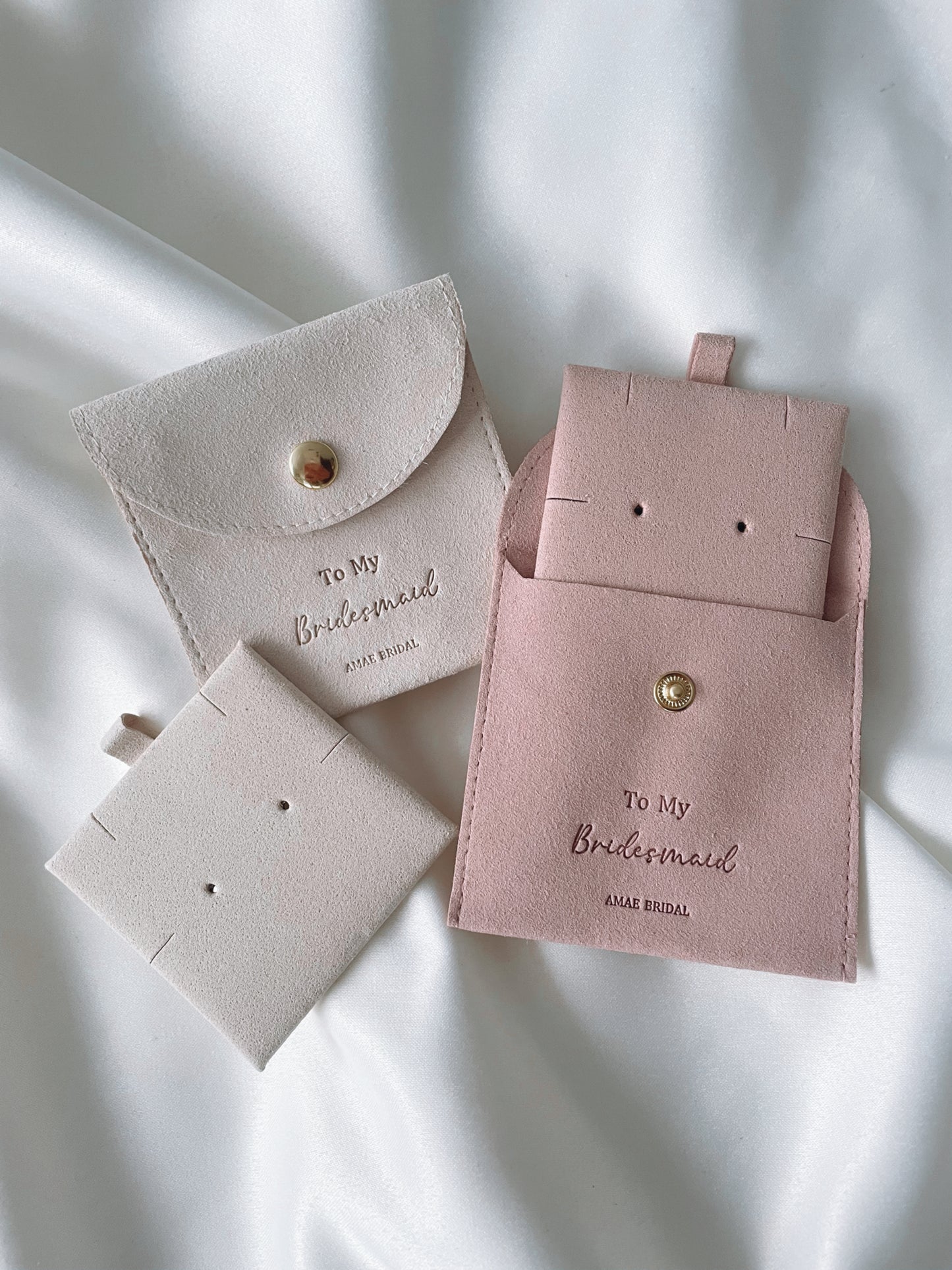 Pink Personalised Bridal Party Jewellery Pouch and Back