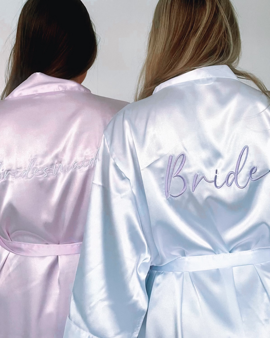Personalised Embroidered Satin Robe - Lilac