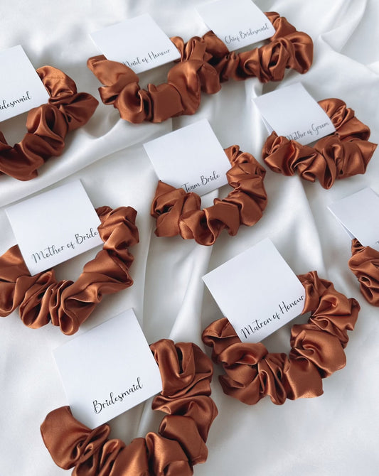 Personalised Rust Satin Scrunchie