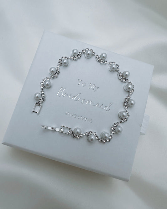 Silver Diamante Pearl Bracelet