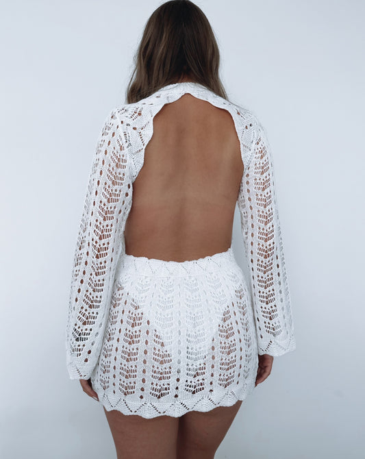 White Backless Crochet Beach Dress