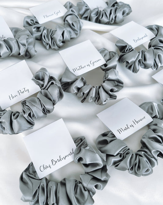 Personalised Grey Satin Scrunchie