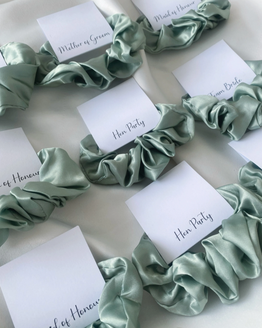 Personalised Sage Green Satin Scrunchie