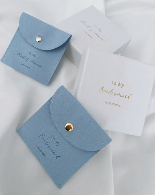 Blue Personalised Bridal Party Jewellery Pouches