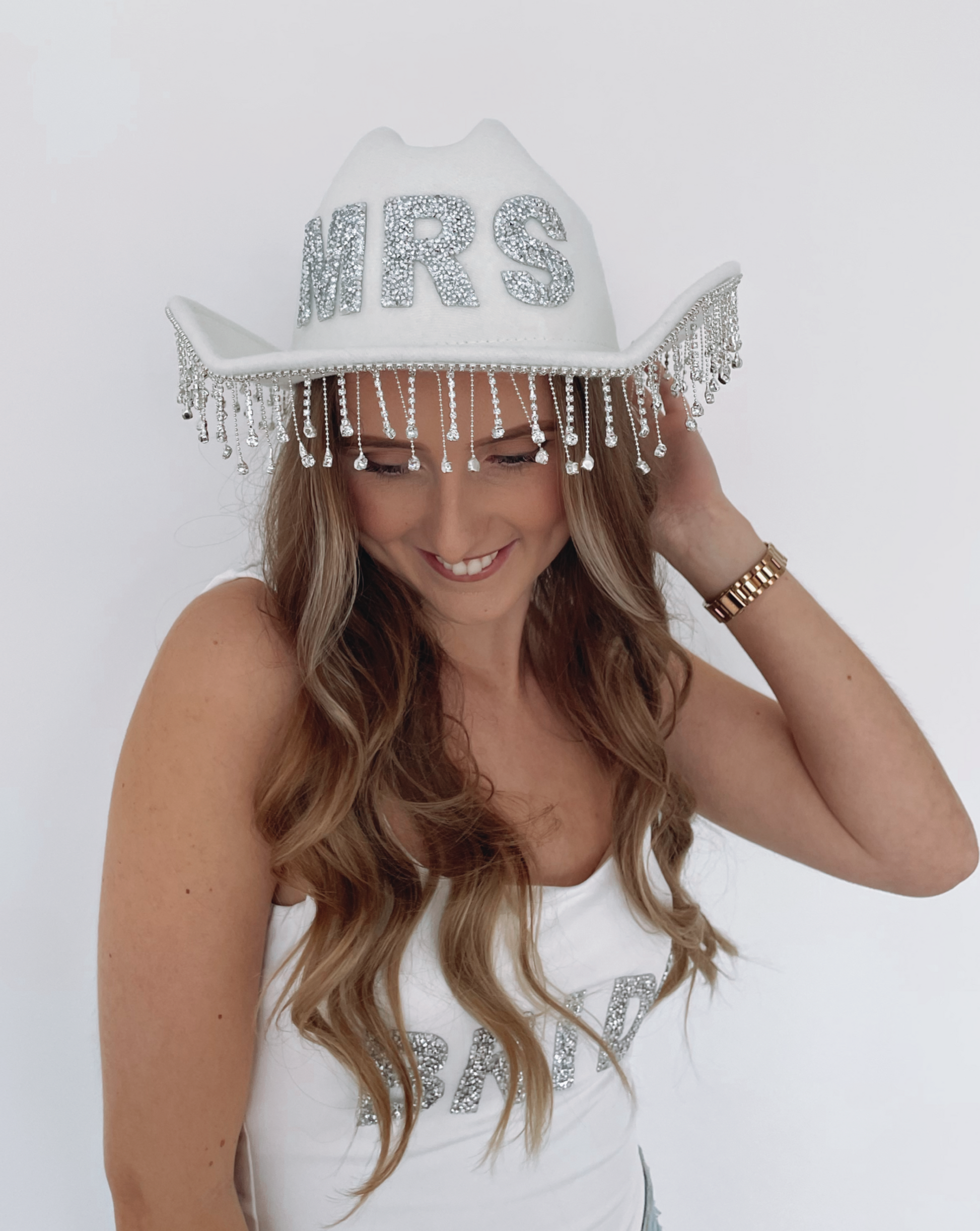 White Personalised Cowboy Hat – AMAE BRIDAL - Main Image