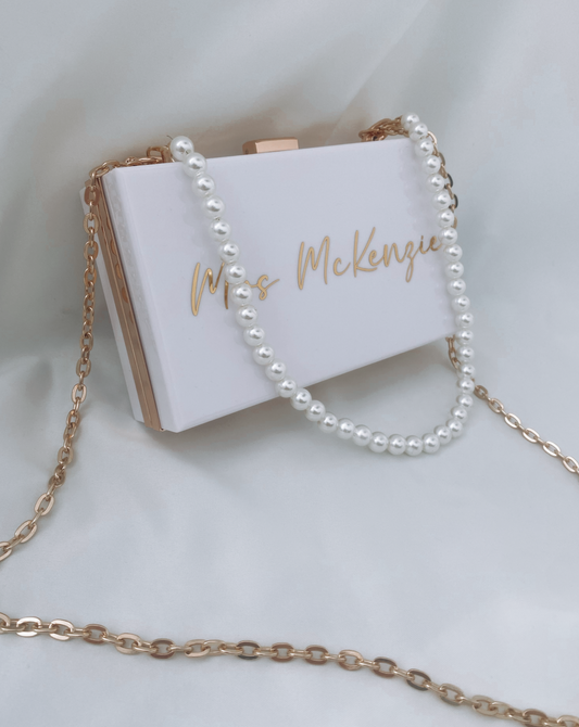 Personalised Box Bag With Pearl Strap