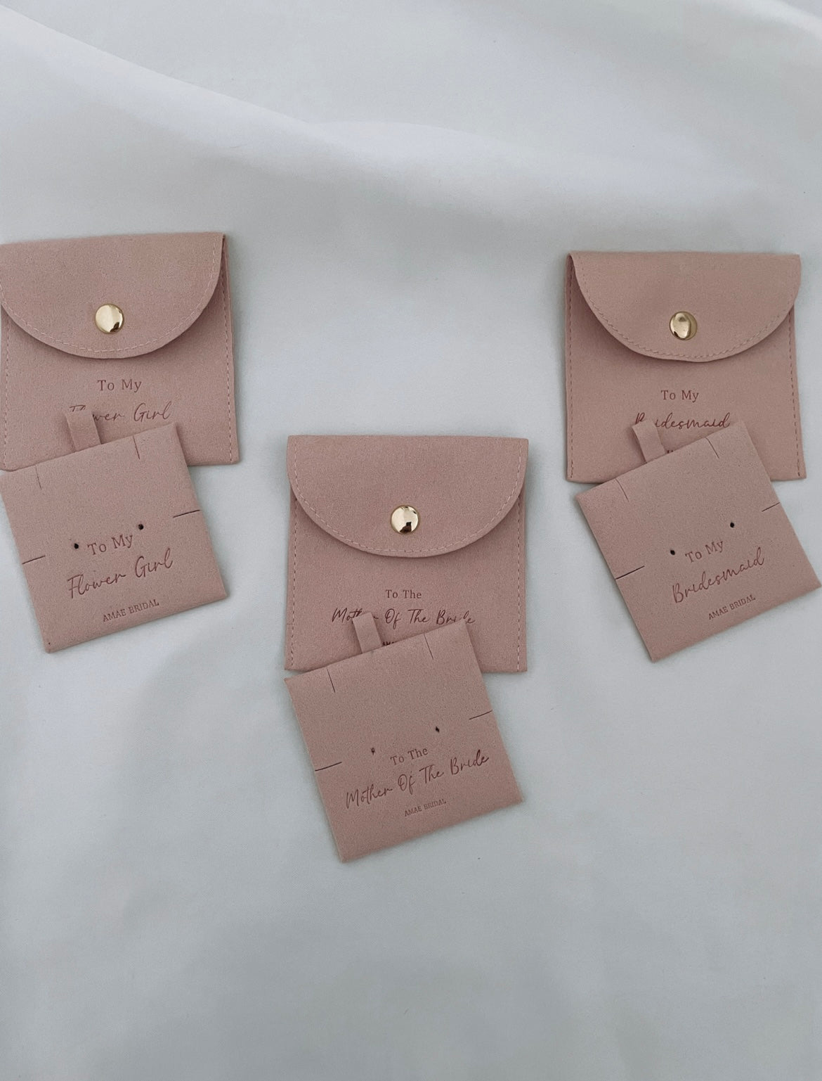 Personalised Bridal Party Jewellery Pouches With Backs- Pink