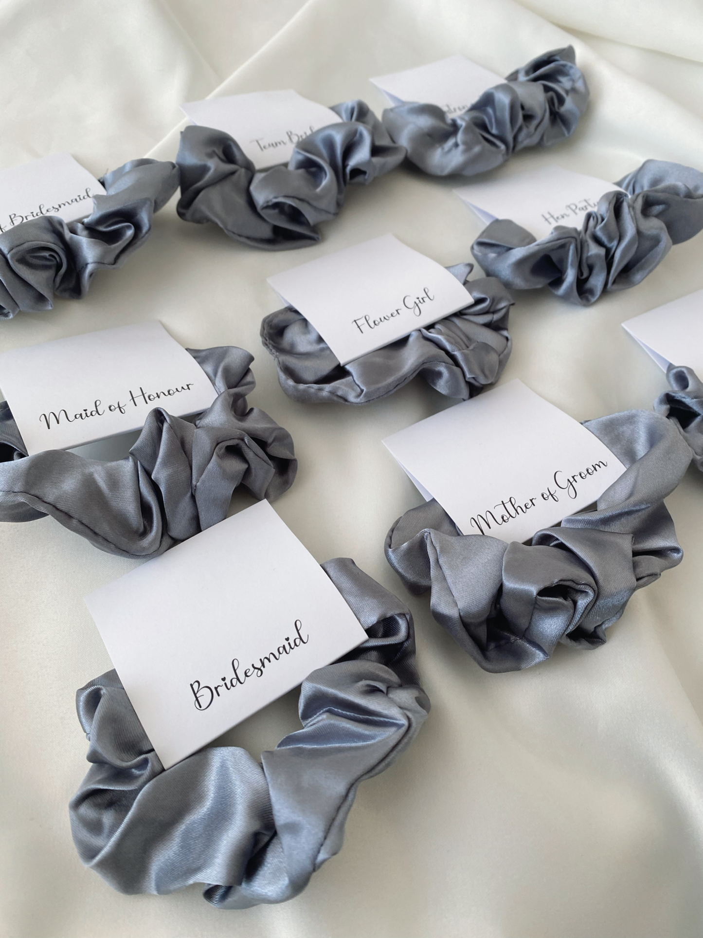 Personalised Dusty Blue Satin Scrunchie