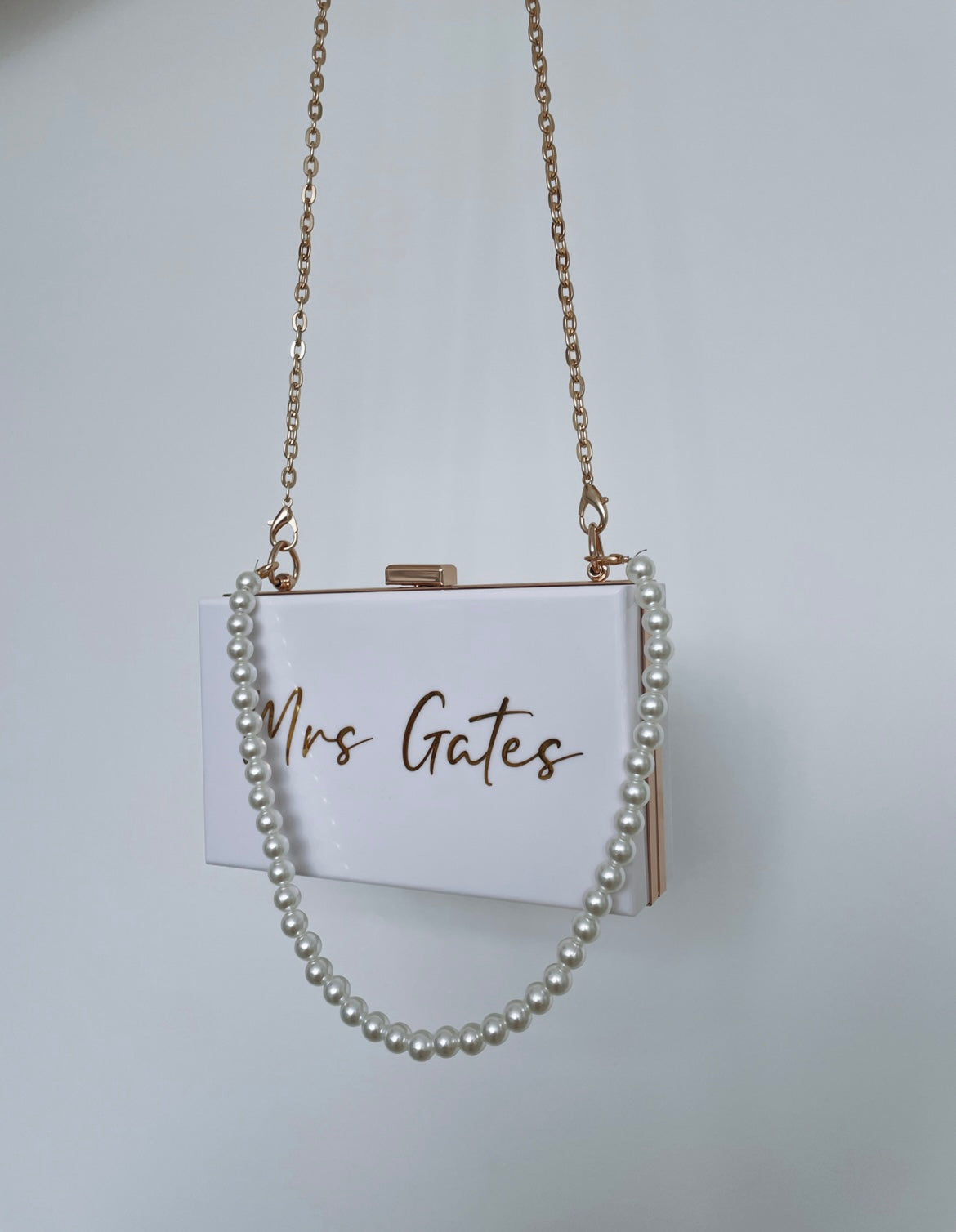 Personalised Box Bag With Pearl Strap