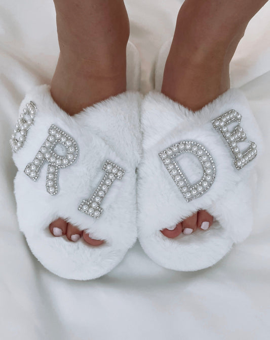 Personalised Fluffy Slippers- White