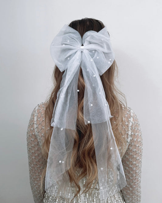 Pearl Tulle Hair Bow